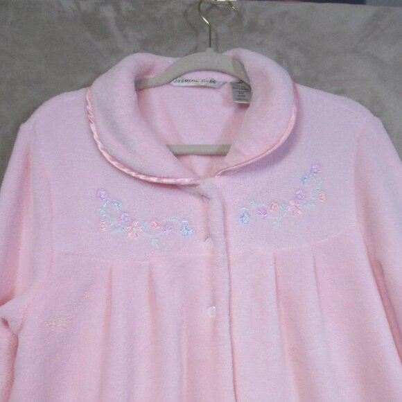 Jasmine Rose Size M Pink Plush Snap Bathrobe Fluffy Cozy Embroidered - Picture 4 of 8